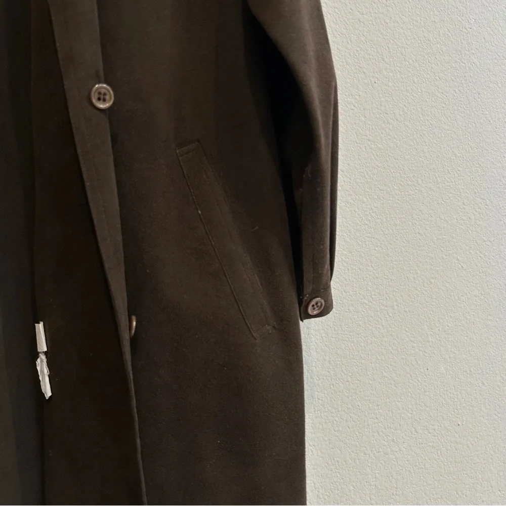 Vintage Halston Chocolate Brown Wool Duster Coat 1970s Union Made USA Minimalist - Picture 12 of 13